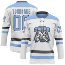 Charger l&#39;image dans la galerie, Custom White Light Blue-Steel Gray Hockey Lace Neck Jersey
