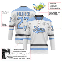 Charger l&#39;image dans la galerie, Custom White Light Blue-Steel Gray Hockey Lace Neck Jersey
