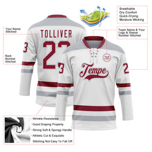 Laden Sie das Bild in den Galerie-Viewer, Custom White Crimson-Gray Hockey Lace Neck Jersey
