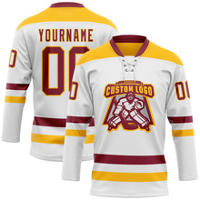 Charger l&#39;image dans la galerie, Custom White Crimson-Gold Hockey Lace Neck Jersey
