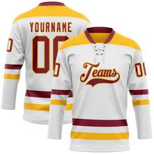 Charger l&#39;image dans la galerie, Custom White Crimson-Gold Hockey Lace Neck Jersey
