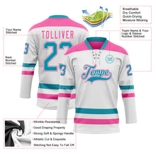 Загрузить изображение в средство просмотра галереи, Custom White Teal-Pink Hockey Lace Neck Jersey
