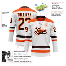 Laden Sie das Bild in den Galerie-Viewer, Custom White Brown-Orange Hockey Lace Neck Jersey
