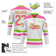 Charger l&#39;image dans la galerie, Custom White Pink-Neon Green Hockey Lace Neck Jersey
