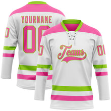 Charger l&#39;image dans la galerie, Custom White Pink-Neon Green Hockey Lace Neck Jersey
