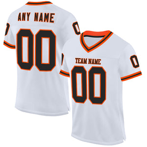 Custom White Black-Orange Mesh Authentic Throwback Football Jersey