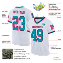 Charger l&#39;image dans la galerie, Custom White Teal Black-Pink Mesh Authentic Throwback Football Jersey
