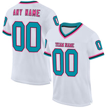 Charger l&#39;image dans la galerie, Custom White Teal Black-Pink Mesh Authentic Throwback Football Jersey
