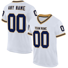 Charger l&#39;image dans la galerie, Custom White Navy-Old Gold Mesh Authentic Throwback Football Jersey
