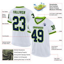 Charger l&#39;image dans la galerie, Custom White Navy-Neon Green Mesh Authentic Throwback Football Jersey
