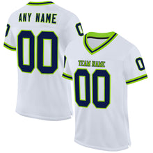 Charger l&#39;image dans la galerie, Custom White Navy-Neon Green Mesh Authentic Throwback Football Jersey
