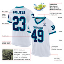 Charger l&#39;image dans la galerie, Custom White Navy-Teal Mesh Authentic Throwback Football Jersey
