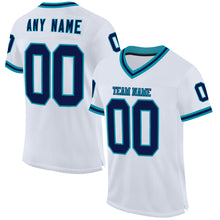 Charger l&#39;image dans la galerie, Custom White Navy-Teal Mesh Authentic Throwback Football Jersey
