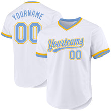 Load image into Gallery viewer, Custom White Light Blue-Gold Authentic Throwback Baseball Jersey
