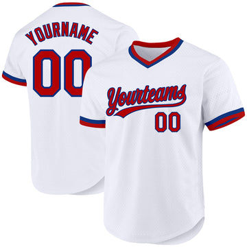 Custom White Red-Royal Authentic Throwback Baseball Jersey