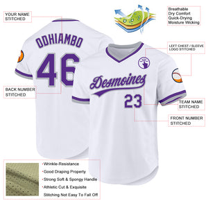 Custom White Purple-Gray Authentic Throwback Baseball Jersey