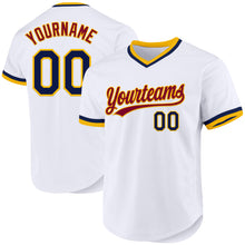 Load image into Gallery viewer, Custom White Navy-Gold Authentic Throwback Baseball Jersey
