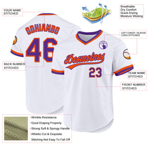 Custom White Purple-Orange Authentic Throwback Baseball Jersey