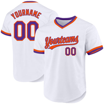 Custom White Purple-Orange Authentic Throwback Baseball Jersey