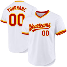 Load image into Gallery viewer, Custom White Red-Gold Authentic Throwback Baseball Jersey
