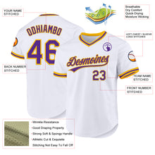 Load image into Gallery viewer, Custom White Purple-Gold Authentic Throwback Baseball Jersey
