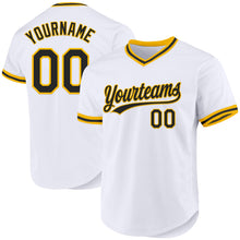 Load image into Gallery viewer, Custom White Black-Gold Authentic Throwback Baseball Jersey
