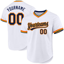 Load image into Gallery viewer, Custom White Navy Gold-Orange Authentic Throwback Baseball Jersey
