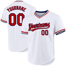 Load image into Gallery viewer, Custom White Red-Navy Authentic Throwback Baseball Jersey
