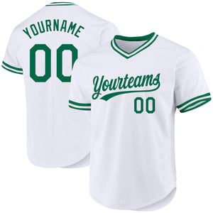 Custom White Kelly Green Authentic Throwback Baseball Jersey