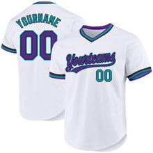 Загрузить изображение в средство просмотра галереи, Custom White Purple Black-Teal Authentic Throwback Baseball Jersey
