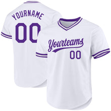 Load image into Gallery viewer, Custom White Purple Authentic Throwback Baseball Jersey
