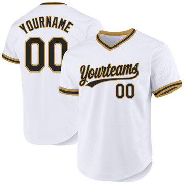 Custom White Black-Old Gold Authentic Throwback Baseball Jersey