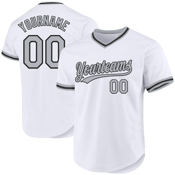 Custom White Gray-Black Authentic Throwback Baseball Jersey