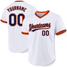 Load image into Gallery viewer, Custom White Navy-Orange Authentic Throwback Baseball Jersey
