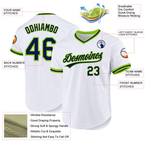 Custom White Navy-Neon Green Authentic Throwback Baseball Jersey