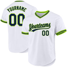 Charger l&#39;image dans la galerie, Custom White Navy-Neon Green Authentic Throwback Baseball Jersey
