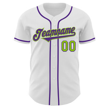 Custom White Purple-Neon Green Authentic Baseball Jersey