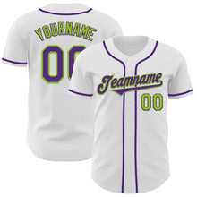 Charger l&#39;image dans la galerie, Custom White Purple-Neon Green Authentic Baseball Jersey
