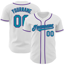 Load image into Gallery viewer, Custom White Teal-Purple Authentic Baseball Jersey
