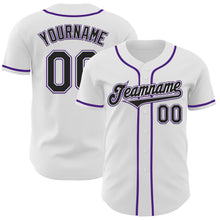 Load image into Gallery viewer, Custom White Black-Purple Authentic Baseball Jersey
