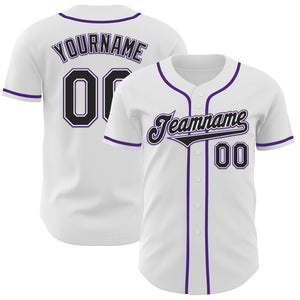 Custom White Black-Purple Authentic Baseball Jersey