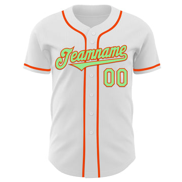 Custom White Pea Green-Orange Authentic Baseball Jersey