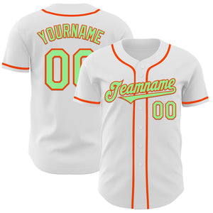 Custom White Pea Green-Orange Authentic Baseball Jersey