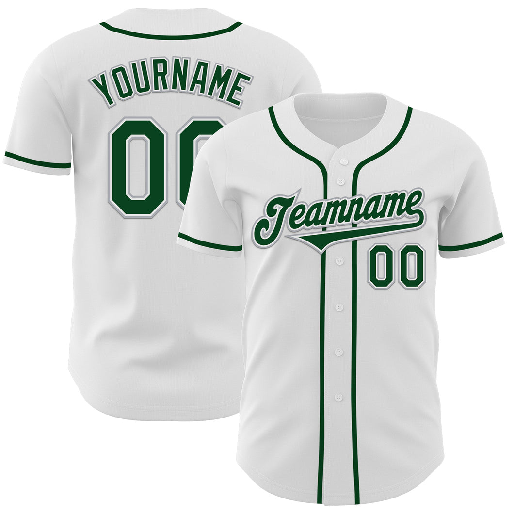 Custom White Green-Gray Authentic Baseball Jersey