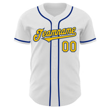 Load image into Gallery viewer, Custom White Yellow-Royal Authentic Baseball Jersey
