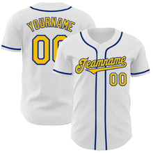 Load image into Gallery viewer, Custom White Yellow-Royal Authentic Baseball Jersey
