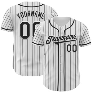 Custom White Black Pinstripe Black Authentic Baseball Jersey