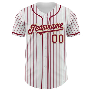 Custom White Crimson Pinstripe Cream Authentic Baseball Jersey