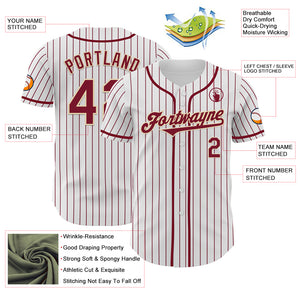 Custom White Crimson Pinstripe Cream Authentic Baseball Jersey