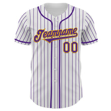 Charger l&#39;image dans la galerie, Custom White Purple Pinstripe Gold Authentic Baseball Jersey
